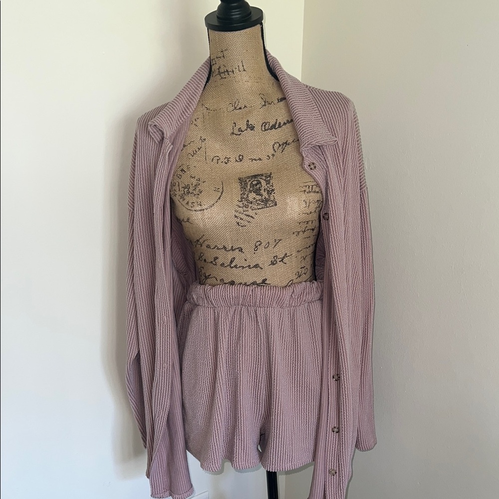 Fashion Nova Blush Knit Cardigan and Shorts Set